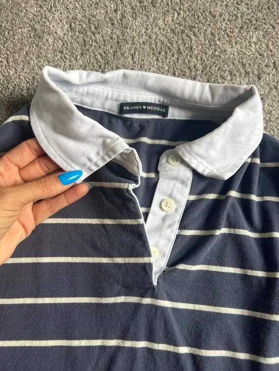 Brandy Melville Navy and White Striped Rugby Polo Top - Picture 4 of 5